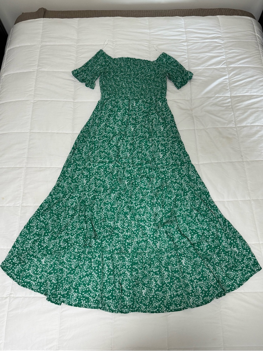 Lulu's Green Floral Maxi Dress with Smocked Bodice